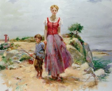 Women Painting - Pino Daeni mother and son beautiful woman lady